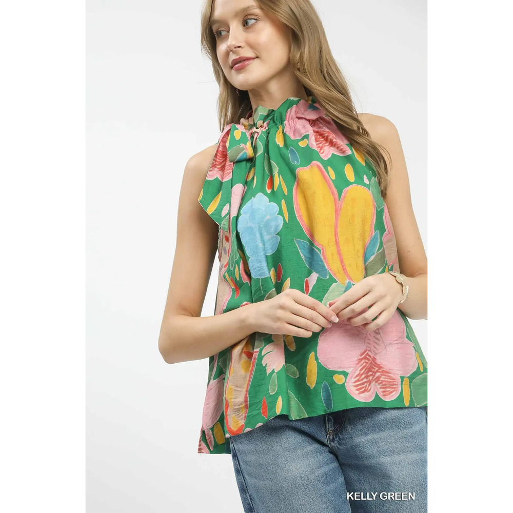 Umgee Multi-Color Floral Halter Neck Boho Top